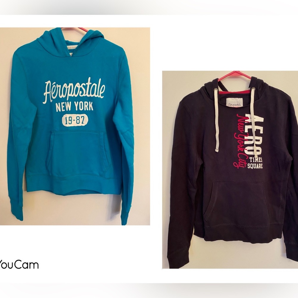 2 Aero pullover sweatshirt hoodies one navy & one turquoise